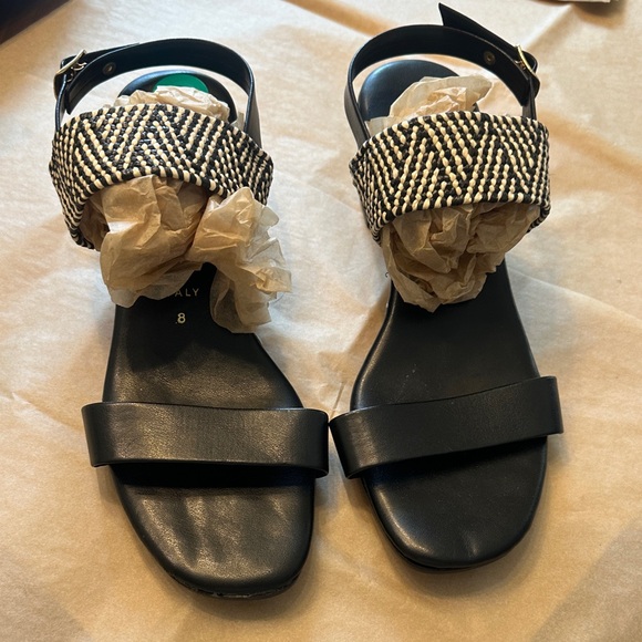 Italian Shoemakers Shoes - Italian Shoemakers Black Sandals with Braided Cream Accent